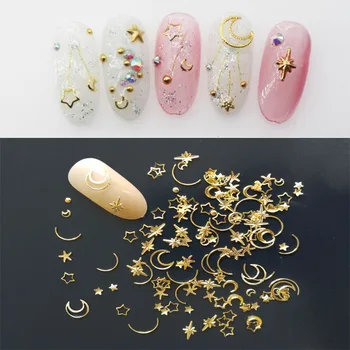 1 kutija 3D Ukrasi za nokte Gold Star Mesec Metalne Zakovice Mješoviti Šarm Mini-perle DIY Šljokice za nokte, Manikura Ukras za nokte