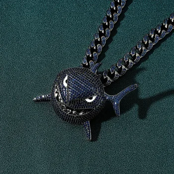 12 mm High-end Crna Plava Boja Bakra Ovjes s morskim psima i ogrlica Bling AAA+ Kubni Cirkonij Kubanske ogrlica-lanac je Miami za muškarce i žene