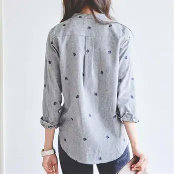 2021 Jesen Moda Korejski Stil Prugasta Ovratnik-satna s Vezom Tanke Duge Rukave Donja Odjeća Ženska Majice I Košulje A401