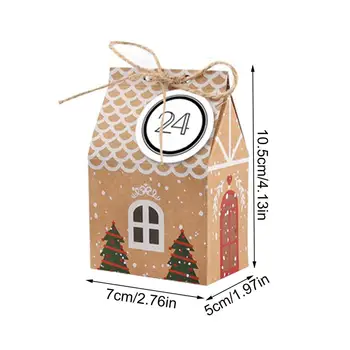24 kom./compl. Oblik Kuće od Kraft-papir s konopima Poklon Paketi za Pakete slatkiša za kolačiće Kutije za Pakiranje 1-24 Naljepnice za Božićni kalendar