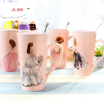 3D Roza Lijepe Djevojke u Бриллиантовом vjenčanica Šalicu za Kavu s poklopcem žlicom Šalica za čaj s mlijekom Kreativni dar