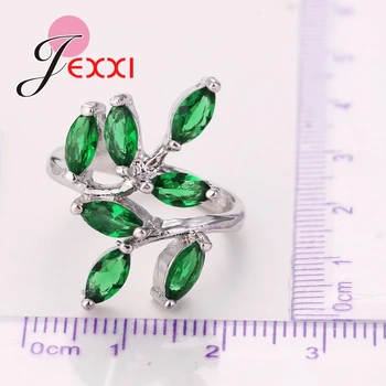 925 sterling Srebra Elegantne Prstenje za žene sa Zelenim lišćem Zaručnički Prsten Kvalitetan Pribor Nakit