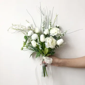 Bijelo Vjenčanje Buket Ručni Rad Od Umjetnog Cvijeća Tulipani Trava Bukva Касаменто Svadbeni Buket Za Vjenčanje Pribor