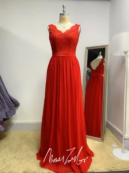 Crveno шифоновое čipkan duga haljina djeveruše 2020 s V-izrez različite djevojke sretno mocini na red-Slomljena kod u prodaji