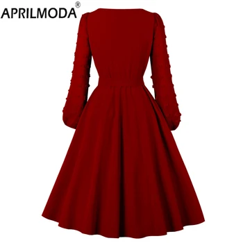 Donje crveno crno ružičastoj haljini-ljuljačka sa pojasom od švicarske mreže grašak dugih rukava Svjetlo plave Elegantne ženske haljine Midi 50-ih godina Vintage odjeća