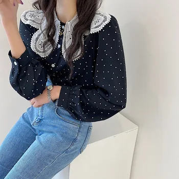 Držači točke Šifona s dugim rukavima Korejski Jesen Elegantne Modne bluze i Majice Ženska Košulja Odjeća 2021 Ženski Vintage