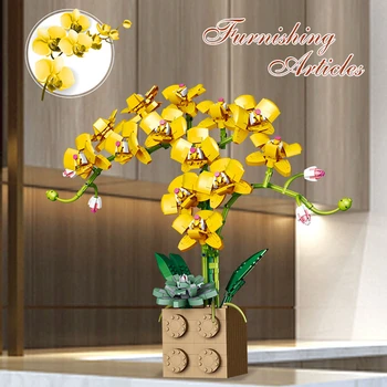 Gradivni Blokovi Serija Orhideje Bonsai Za Djevojčice Cvijeće Za odrasle Cvjetnih aranžmana Skupština Igračke Za vjenčanje Ukras