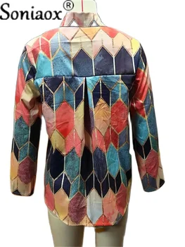 Jesenski modni Ženske bluze Proljeće dugi rukav igle Geometrijski print Majice na zakopčane Ženska košulja Slobodan Plus Size Ženska odjeća