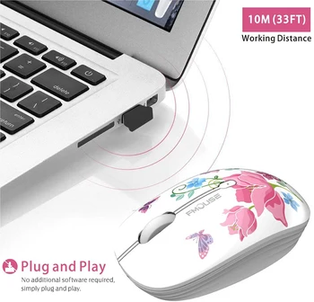 Kawaii Ergonomija Bluetooth 5.1 Bežični Miš 2.4 G Optički Crtić Tiha Miš za Telefon, PC, Laptop Tablet Poklon za djevojke
