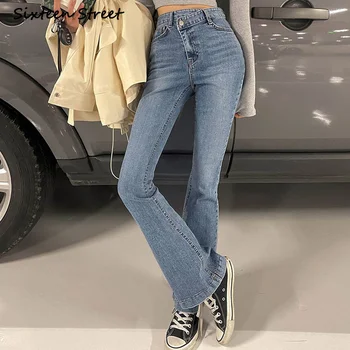 Kvalitetne traperice za žene Korejski moda Spaljene Ženske traperice nepravilan dizajn Šik hlače na zakopčane Y2k s visokim strukom Estetski