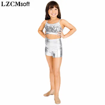 LZCMsoft Djevojke Sjajni Metal Gaćice s visokim strukom za ples Dječji Crne Kratke hlače za gimnastiku i balet za sport za djecu