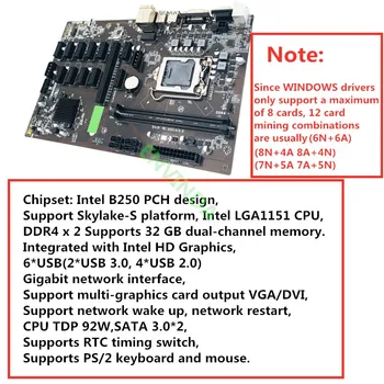 Nova Matična ploča za майнинга B250 BTC 12 PCI-E16X Grafička kartica SODIMM LGA 1151 DDR4 SATA3.0 Podrška za VGA DVI za шахтерского shuttle