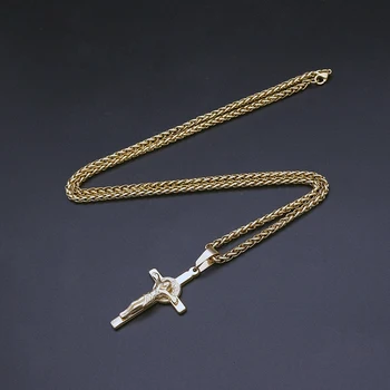 Novi dolazak Zlatne Boje Od Nehrđajućeg Čelika Kršćanski Križ Privjesak Ogrlice Za žene Raspeće Viseće Ogrlice za žene Najbolji poklon