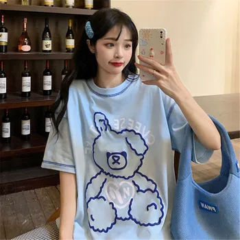 Plava Crtani film Medvjed Majica za djevojčice Trendy ženske zabavne majice s Амином Ljetnim Kawai High street Japan Hip-hop Gotička Ženska majica