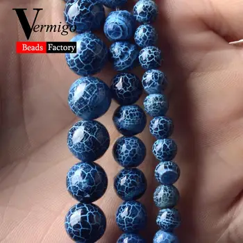 Prirodni kamen Plave Puknut Prugasta Agatha Glatka Perle Za Izradu Nakita 6 8 10 mm Okrugle Perle Za ručni rad Diy Narukvice od 15 inča