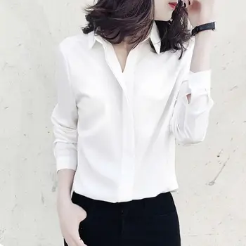 Proljeće-ljetna odjeća za žene u korejskom stilu Osnovne majice s V-izrez Uredski шифоновая košulja Monotono bluza u ton Plus size Top ženski
