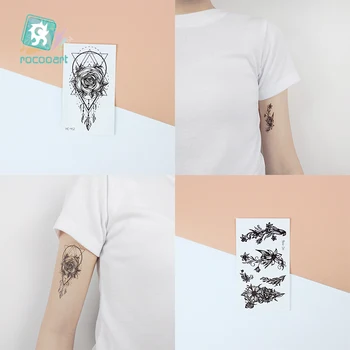 Tetovaža prijenos vode Rocooart Crna Priroda Cvijeće Tetovaže i Body Art Vodootporne Privremena Lažna Tetovaža Za Muškarce, Žene Djecu 10,5*6 cm