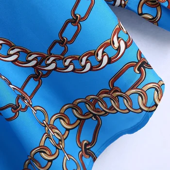 TRAF Ženske majice 2021 Plava lanac s po cijeloj površini Majica veličine Žene s dugim rukavima Slobodna ženska odjeća na zakopčane Vintage košulja Top ženski