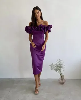 Vestidos Elegantes Para Mujer Ljubičaste haljine s otvorenim ramenima 2022 Volanima Saten Haljine za maturalne Haljine za zabave