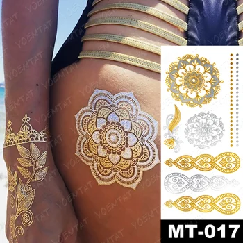 Vodootporne Privremena Tetovaža Od Kane Mandala Naljepnica Zlato Srebro Metalik Bljeskalica Tetovaža Boho College Cvijet Nakit Glitter Body Art
