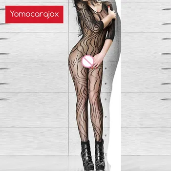 Yomocarajox Otvorena Prepone Plus Size Ажурный Erotski Seksi Body Body Odijelo Čarapa Облегающий Kombinezon Crni Kombinezon s uzorkom zmijske