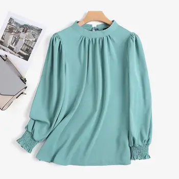 ZANZEA Svakodnevni uredski radna košulja Ženska elegantna bluzu s dugim rukavima sa zelenim rukavima Trendy proljetne ravnici majice s ruffles čipka-up Večer Blusas