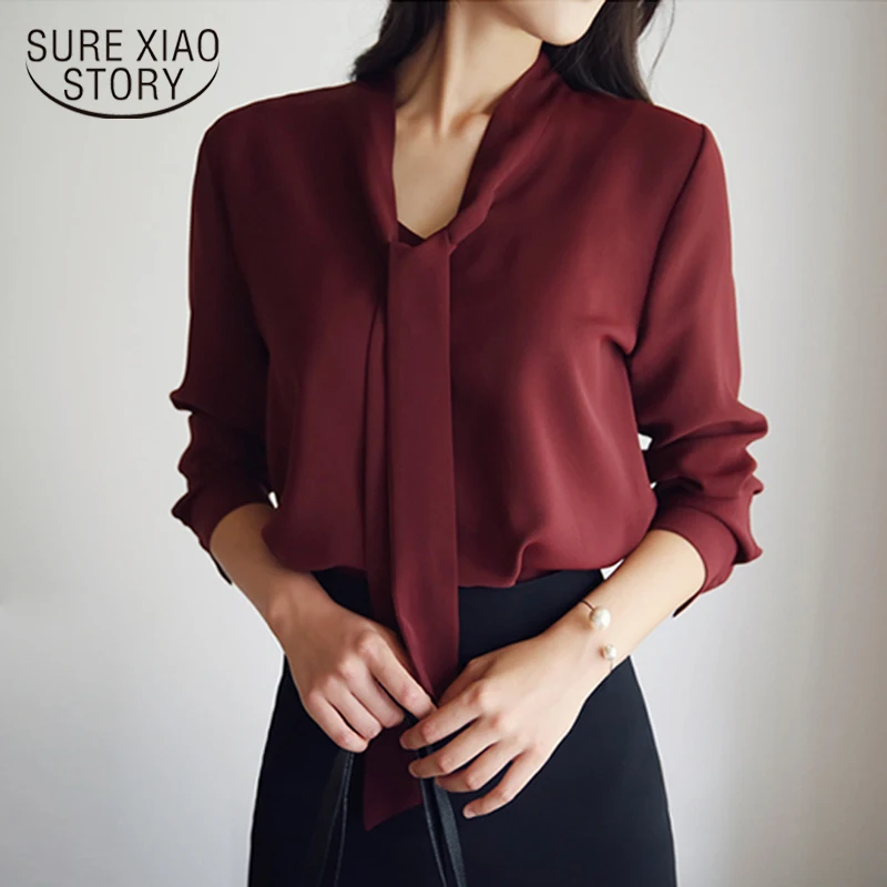 2022 jesenski ženska odjeća dugih rukava kravata ženske košulje korejski slobodna шифоновая bluza košulja ženska monotono bluza 699C 30 0