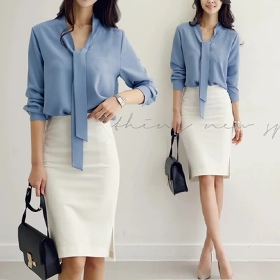 2022 jesenski ženska odjeća dugih rukava kravata ženske košulje korejski slobodna шифоновая bluza košulja ženska monotono bluza 699C 30 1