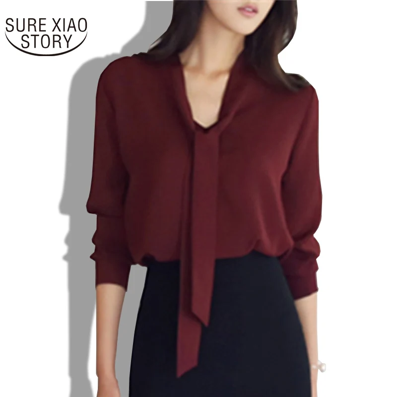 2022 jesenski ženska odjeća dugih rukava kravata ženske košulje korejski slobodna шифоновая bluza košulja ženska monotono bluza 699C 30 2