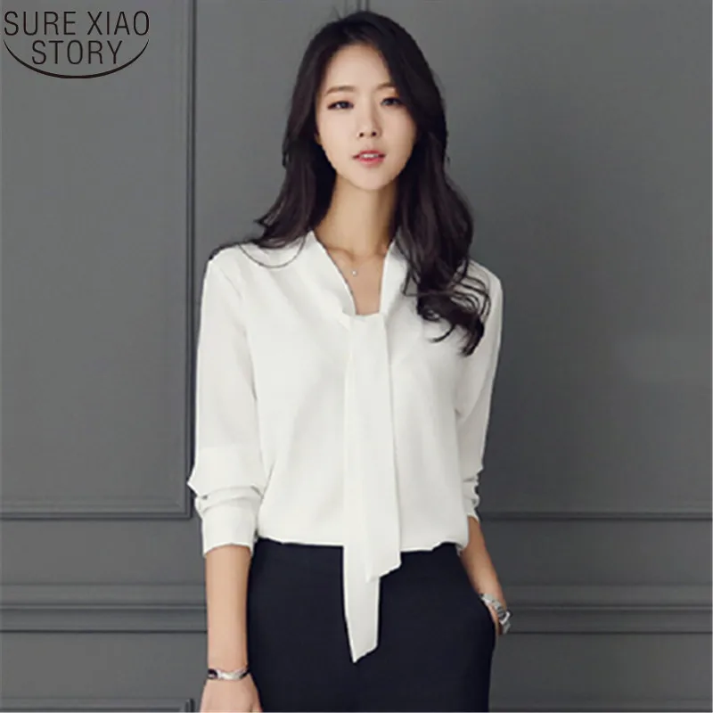 2022 jesenski ženska odjeća dugih rukava kravata ženske košulje korejski slobodna шифоновая bluza košulja ženska monotono bluza 699C 30 4