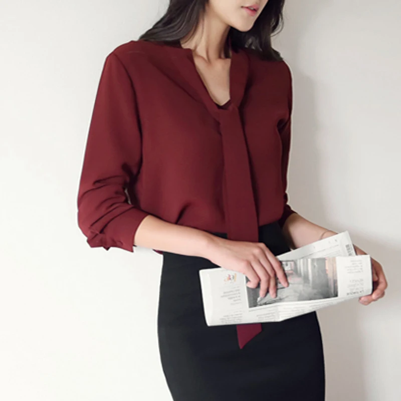 2022 jesenski ženska odjeća dugih rukava kravata ženske košulje korejski slobodna шифоновая bluza košulja ženska monotono bluza 699C 30 5