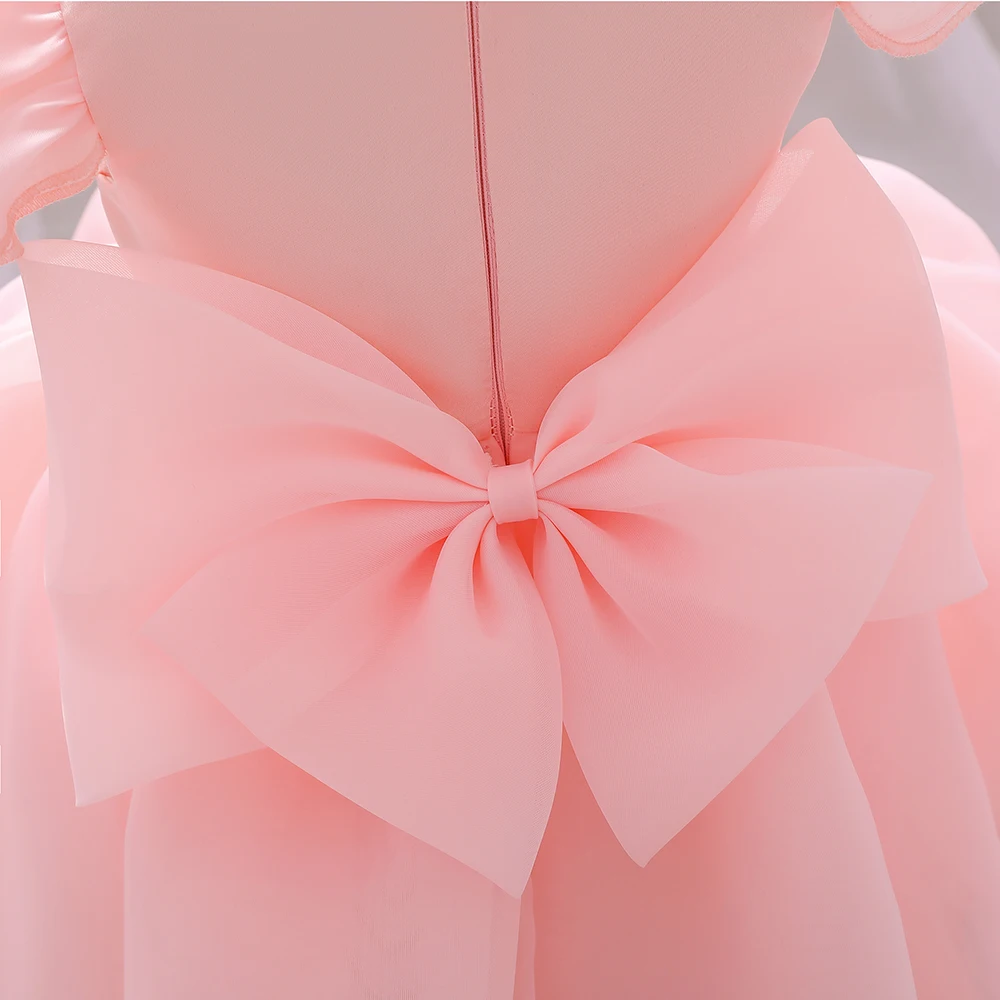 2022 Pink dječje odjeće Beaded Haljina na Prvi rođendan za djevojčice Svečanu haljinu loptu s lukom Haljine za zabave, Princeza 0 1 2 Y Vestidos 0