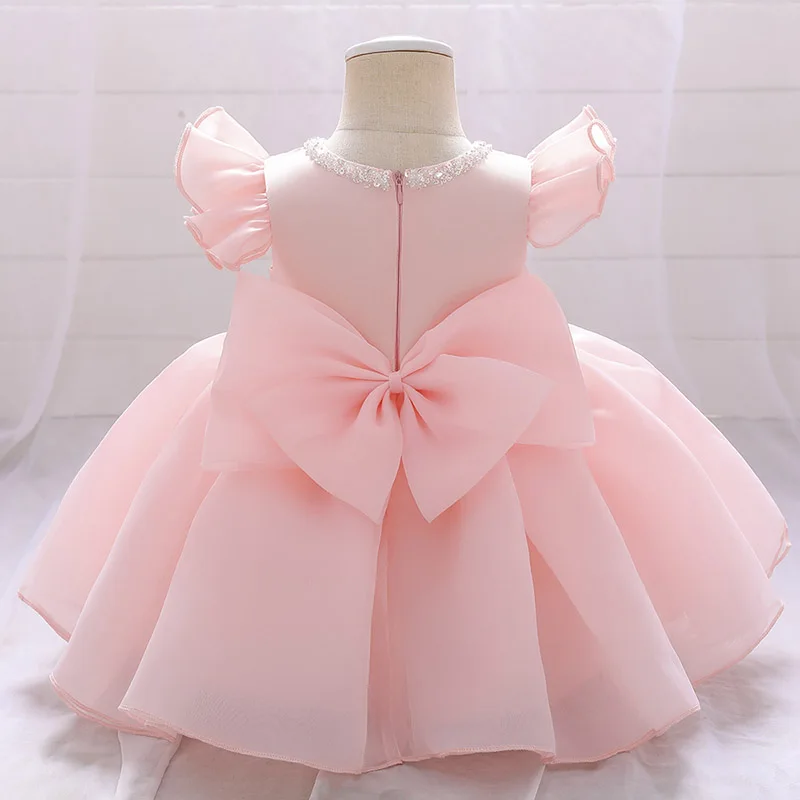 2022 Pink dječje odjeće Beaded Haljina na Prvi rođendan za djevojčice Svečanu haljinu loptu s lukom Haljine za zabave, Princeza 0 1 2 Y Vestidos 4