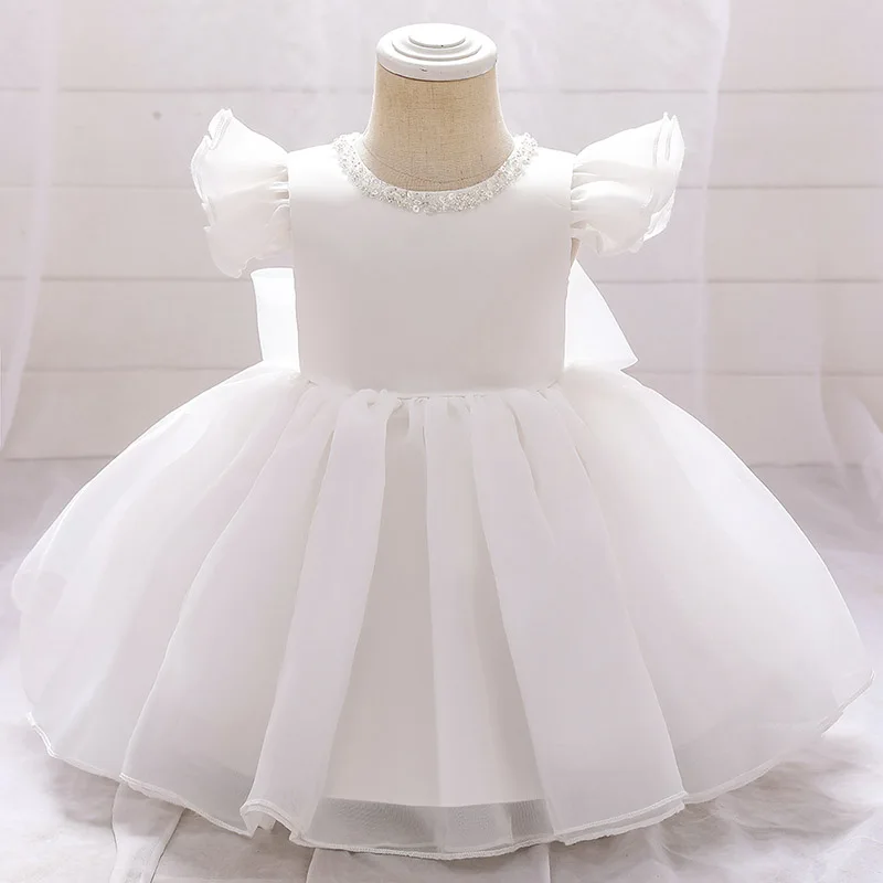 2022 Pink dječje odjeće Beaded Haljina na Prvi rođendan za djevojčice Svečanu haljinu loptu s lukom Haljine za zabave, Princeza 0 1 2 Y Vestidos 5