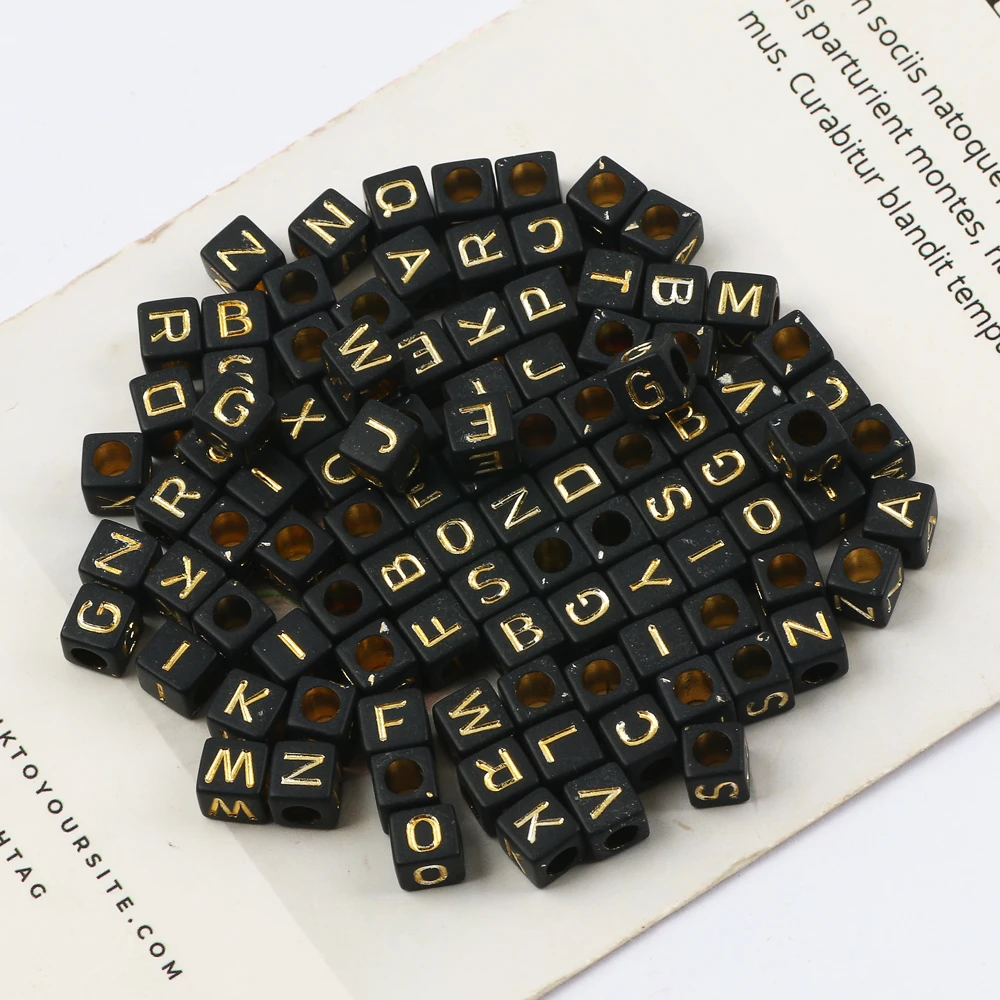 6x6 mm Kvadratnom Crna Boja zlata Velika Zrna Mješoviti Abeceda Akrilne Perle za DIY Dječji nakit Pribor za izradu narukvice 0