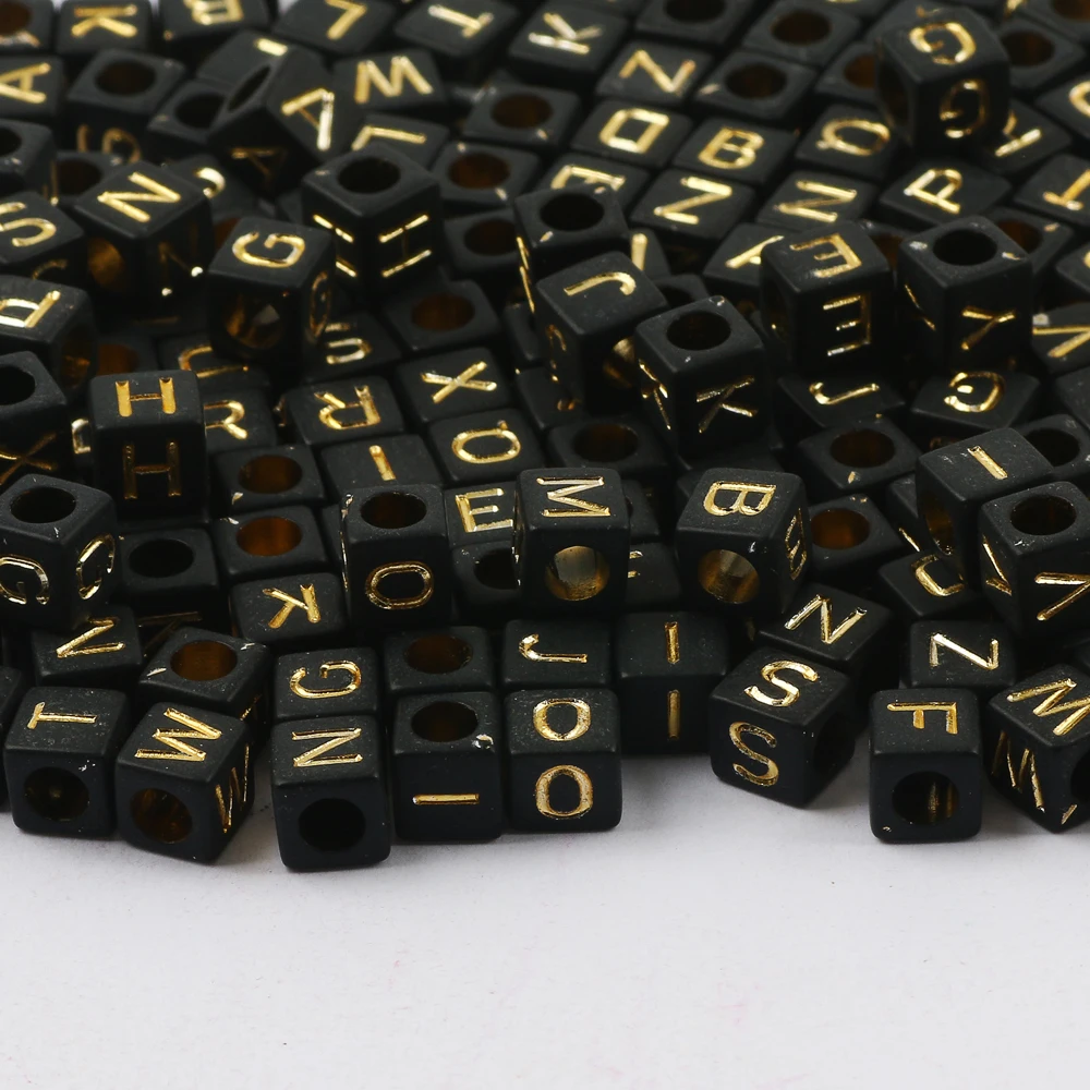 6x6 mm Kvadratnom Crna Boja zlata Velika Zrna Mješoviti Abeceda Akrilne Perle za DIY Dječji nakit Pribor za izradu narukvice 1