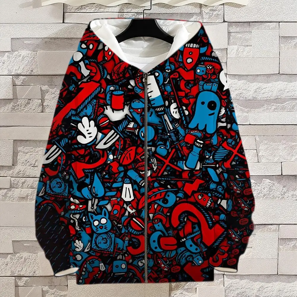 Grafiti veste za muškarce i za žene Dječje veste Moderan svakodnevni jakna 3D pulover Harajuku Vanjska odjeća, za dječake i djevojčice Dječje majica sa kapuljačom na munje 0