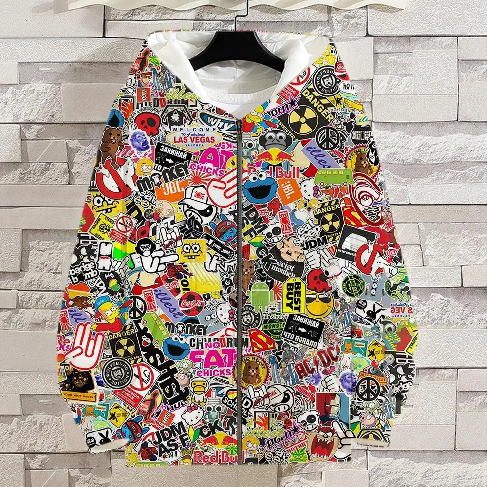 Grafiti veste za muškarce i za žene Dječje veste Moderan svakodnevni jakna 3D pulover Harajuku Vanjska odjeća, za dječake i djevojčice Dječje majica sa kapuljačom na munje 2