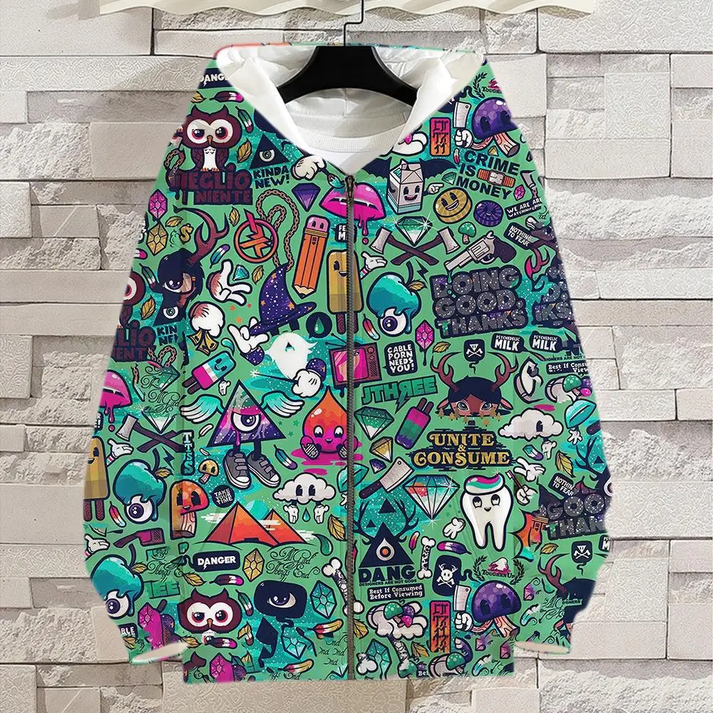 Grafiti veste za muškarce i za žene Dječje veste Moderan svakodnevni jakna 3D pulover Harajuku Vanjska odjeća, za dječake i djevojčice Dječje majica sa kapuljačom na munje 5