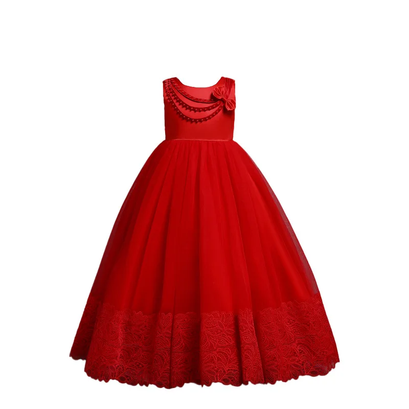 Haljina za djevojčice suknja s dugim lukom haljina princeze crvena haljina dječja haljina za klavir za rođendan haljina sa draperijom 1