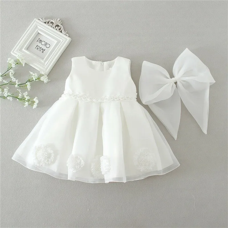 Ljetni Dječji djevojke Tila Čipke, haljine bez rukava za djevojčice Princeza Elegantna haljina Loptu haljina na Dan rođenja Vjenčanica Bijela haljina 0