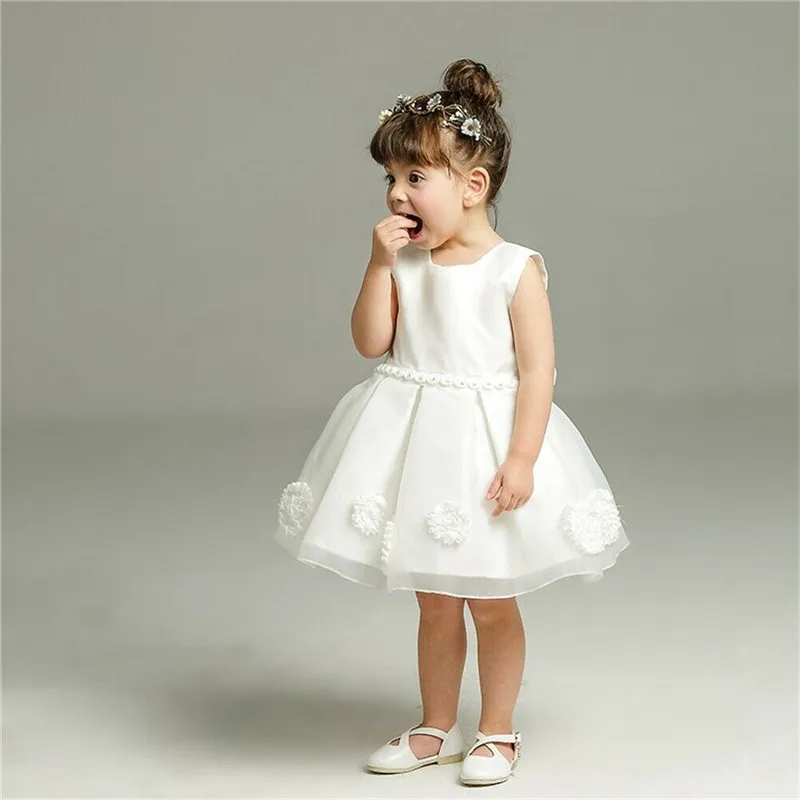 Ljetni Dječji djevojke Tila Čipke, haljine bez rukava za djevojčice Princeza Elegantna haljina Loptu haljina na Dan rođenja Vjenčanica Bijela haljina 2