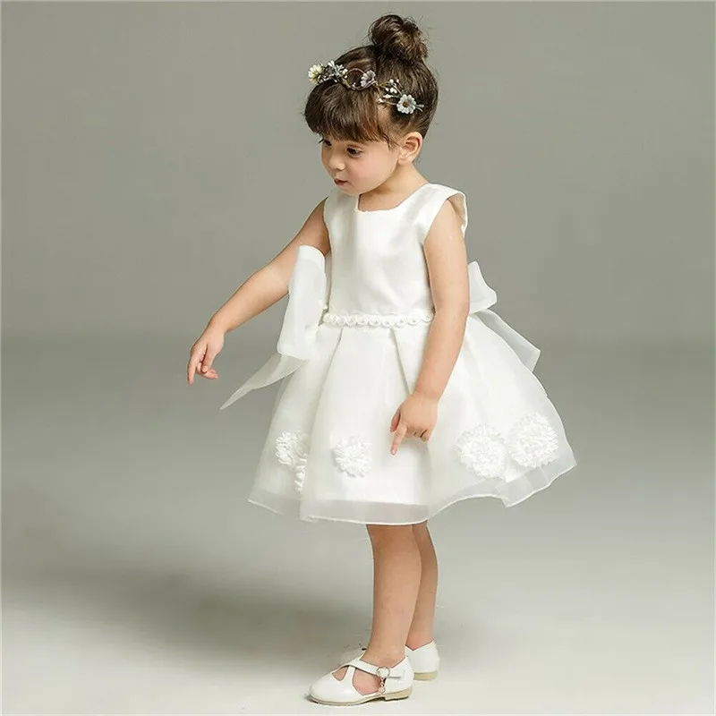 Ljetni Dječji djevojke Tila Čipke, haljine bez rukava za djevojčice Princeza Elegantna haljina Loptu haljina na Dan rođenja Vjenčanica Bijela haljina 3