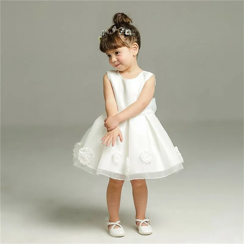 Ljetni Dječji djevojke Tila Čipke, haljine bez rukava za djevojčice Princeza Elegantna haljina Loptu haljina na Dan rođenja Vjenčanica Bijela haljina 5