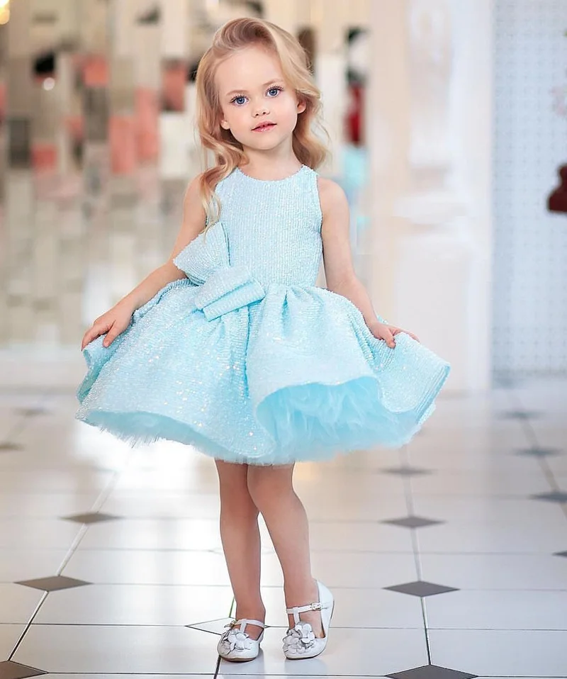 Nove haljine za djevojčice s ružičastim/plavim šljokicama Dječja odjeća za novorođenčad Dječja haljina na Dan rođenja Fotografiranje 0