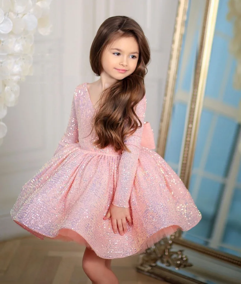 Nove haljine za djevojčice s ružičastim/plavim šljokicama Dječja odjeća za novorođenčad Dječja haljina na Dan rođenja Fotografiranje 1