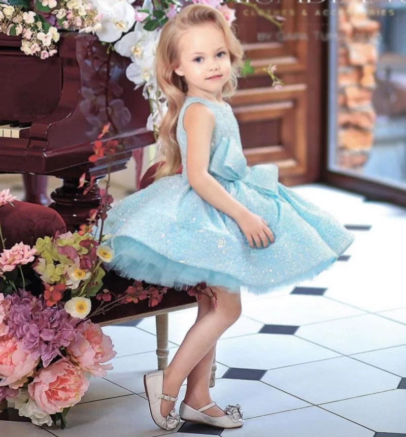 Nove haljine za djevojčice s ružičastim/plavim šljokicama Dječja odjeća za novorođenčad Dječja haljina na Dan rođenja Fotografiranje 2