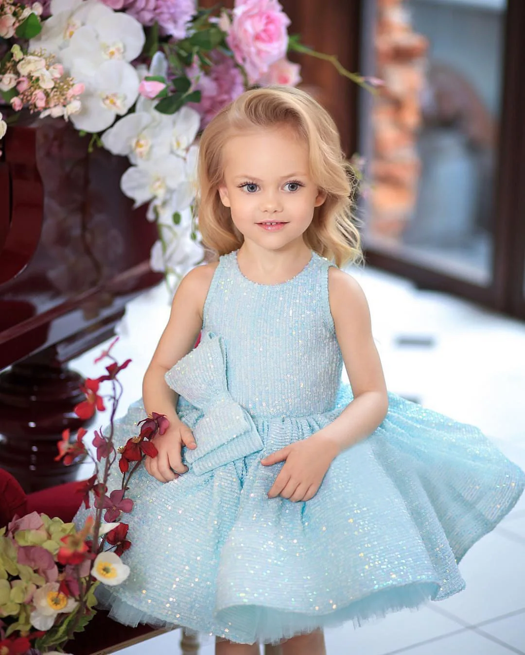 Nove haljine za djevojčice s ružičastim/plavim šljokicama Dječja odjeća za novorođenčad Dječja haljina na Dan rođenja Fotografiranje 4