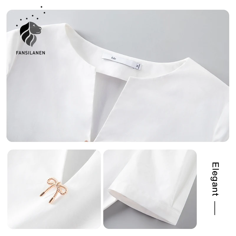 Ured lady FANSILANEN pamuk Bijela košulja s kratkim rukavima Ženska Ljetna 2021 Novi Dizajn Sense Niche High-end top s V-izrez 0