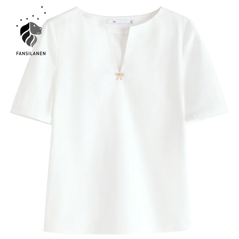 Ured lady FANSILANEN pamuk Bijela košulja s kratkim rukavima Ženska Ljetna 2021 Novi Dizajn Sense Niche High-end top s V-izrez 1